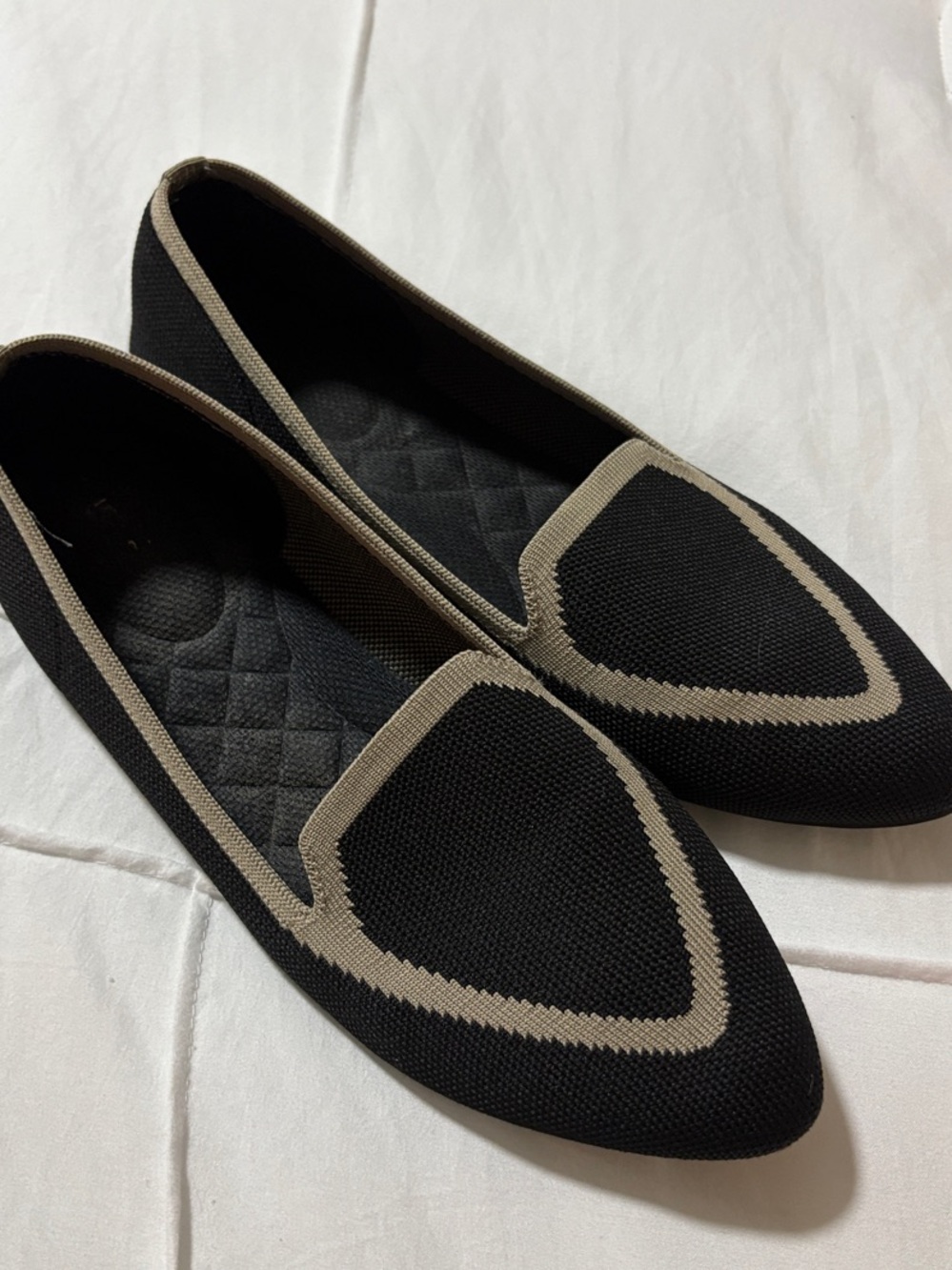 Birdies Black & Taupe Pointed Knit Loafers for Women
